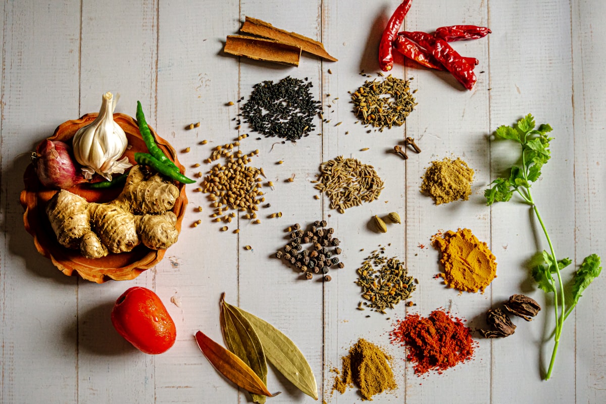 A colorful array of spices represents the mathematics of combinations
